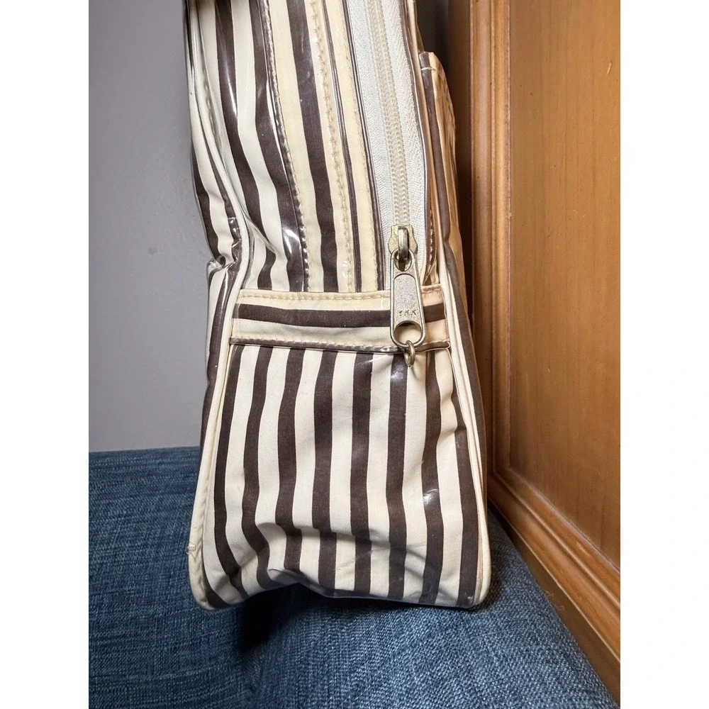 Vintage Henri Bendel Centennial Stripe Large Clear Vinyl‎ Makeup Bag 12 X 9 X 4